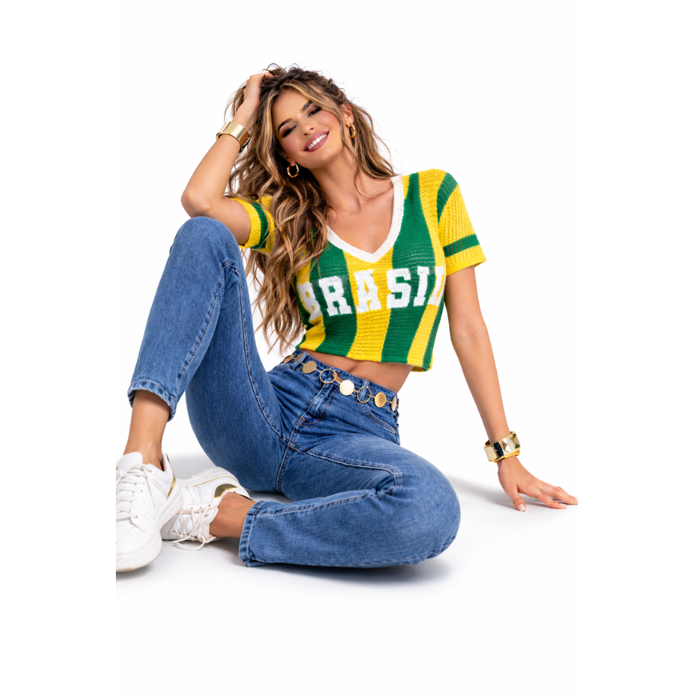 Cropped Tricot Brasil Manga Curta Verde Amarelo | Copa 2026/2027 - Feminino